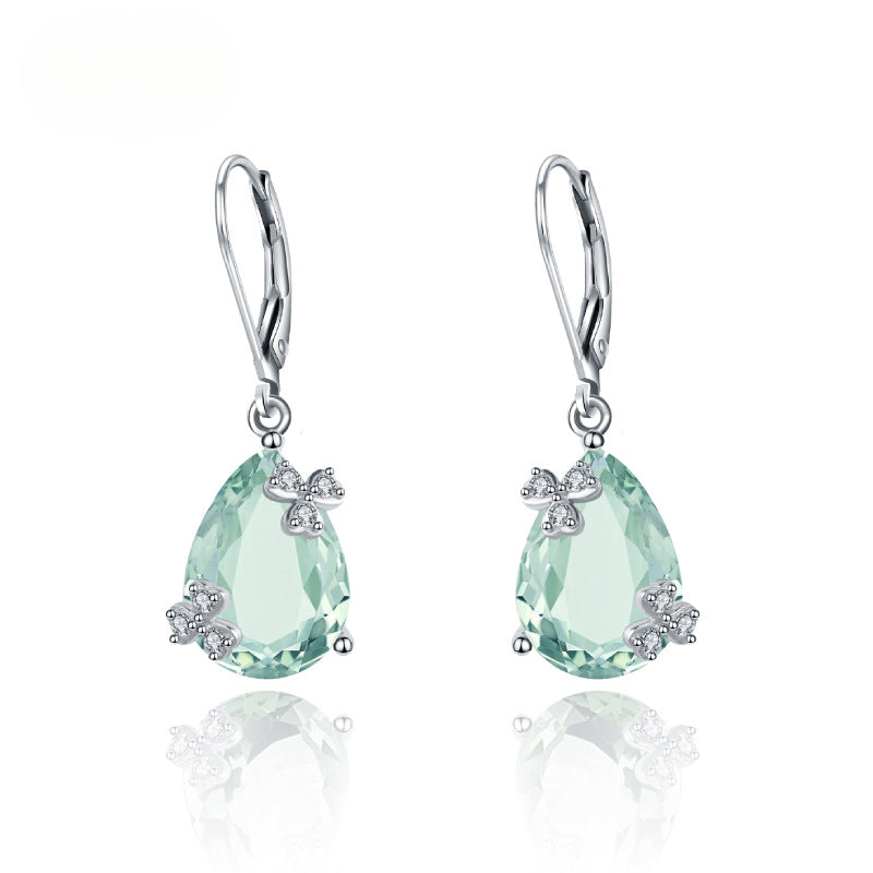 s925Silver Natural Green Amethyst Stud Earrings Jewelry Unique Light Luxury Inlaid Gemstone Natural Colorful Earrings Drop Earrings