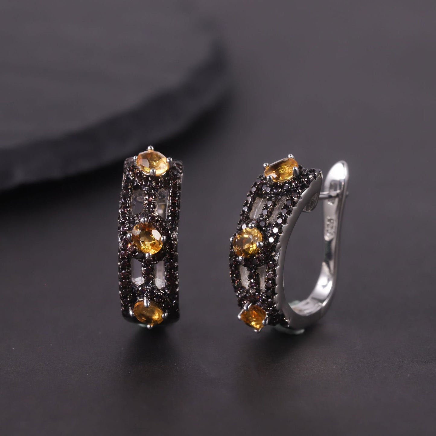 Unique Dark Style Earrings Cluster Garnet Topaz Crystal Gemstone Earrings s925Sterling Silver Foreign Trade Hot Sale