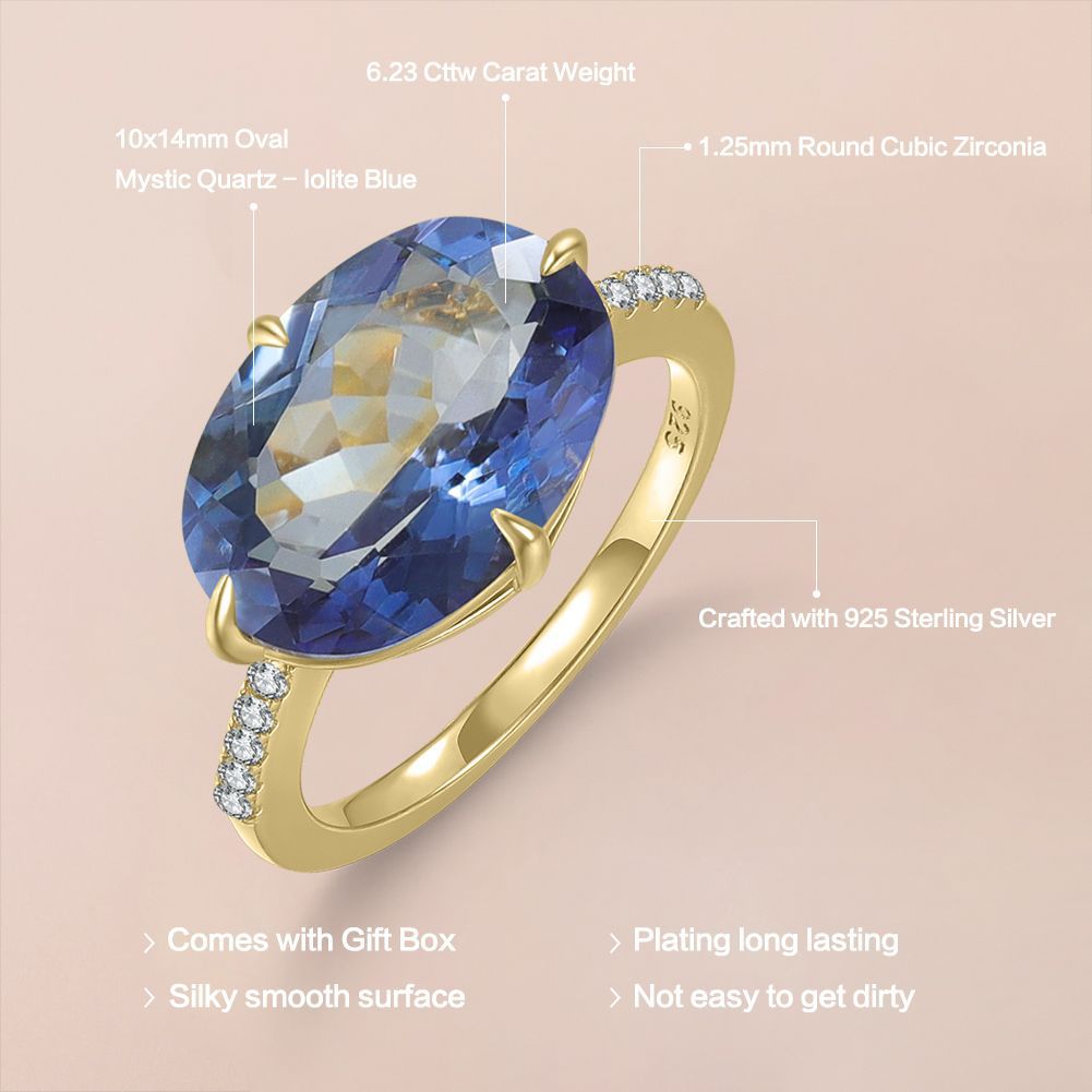 ins Rainbow Color Ring with Large Colorful Gemstones s925Sterling Silver Natural Topaz Crystal Ring