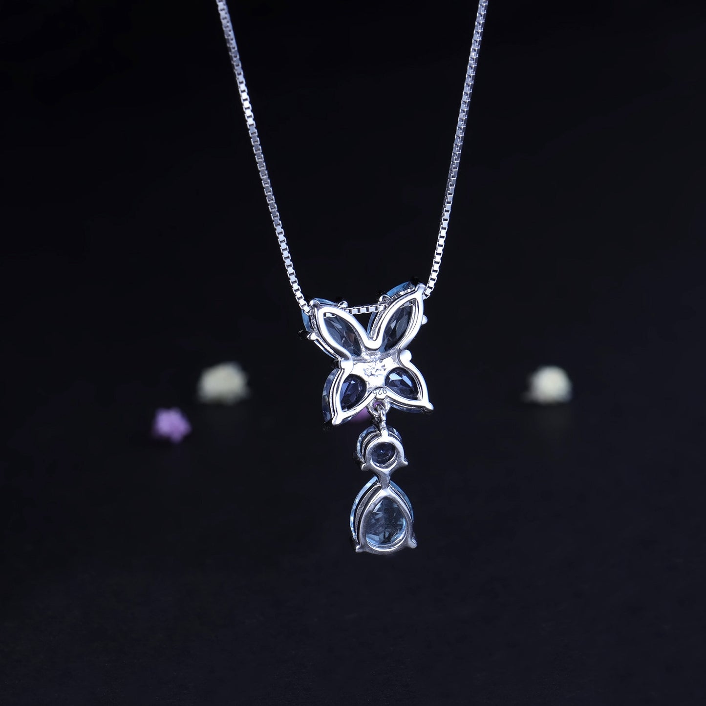 s925Silver Natural Topaz Necklace Fashionable Luxurious High-End Pure Silver Inlaid Natural Gemstone Necklace Pendant