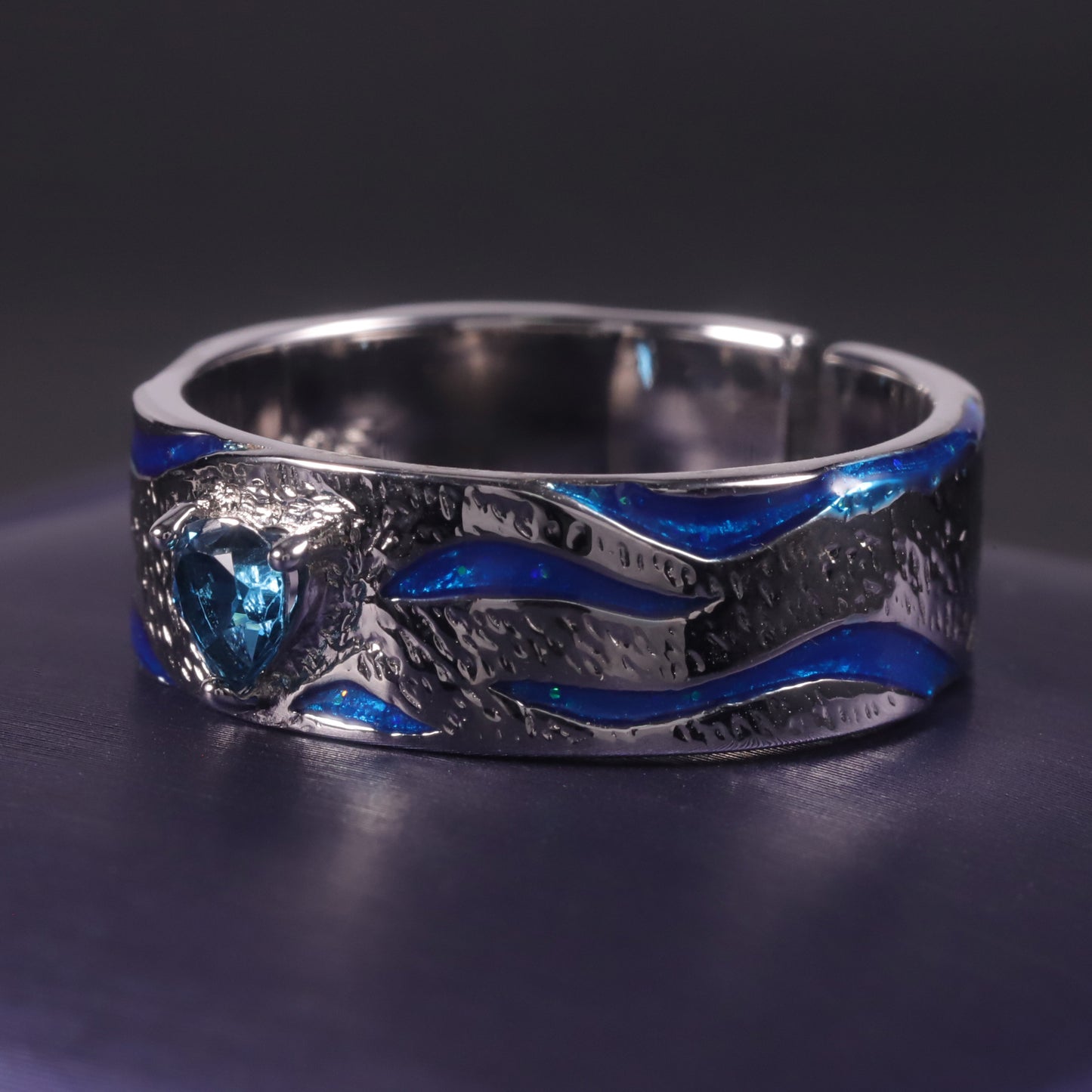 Designer Open Couple Rings Ocean Heart Natural Style Design s925Silver Natural Topaz Ring