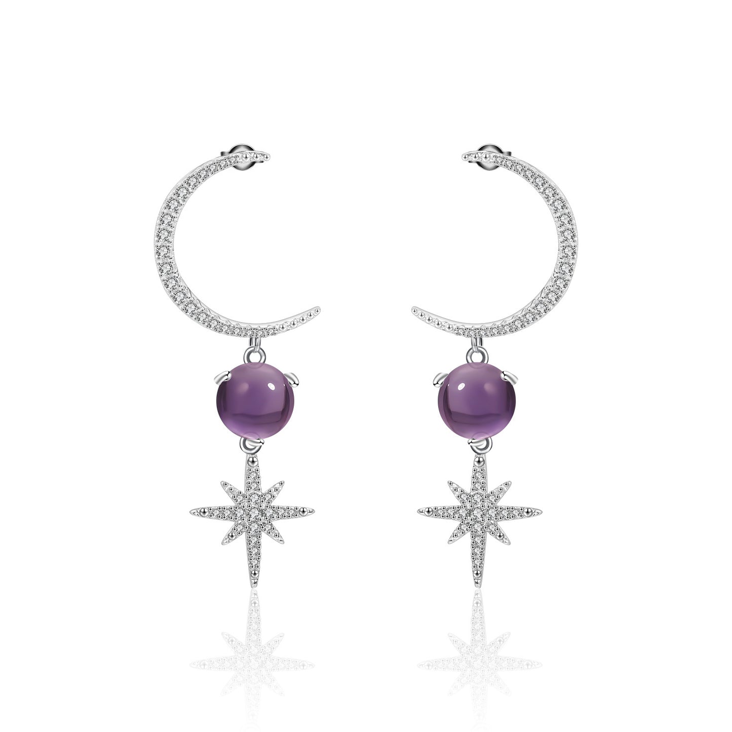 Designer High-End Gemstone Earrings Unique Crescent Design s925Silver Natural Amethyst Stud Earrings