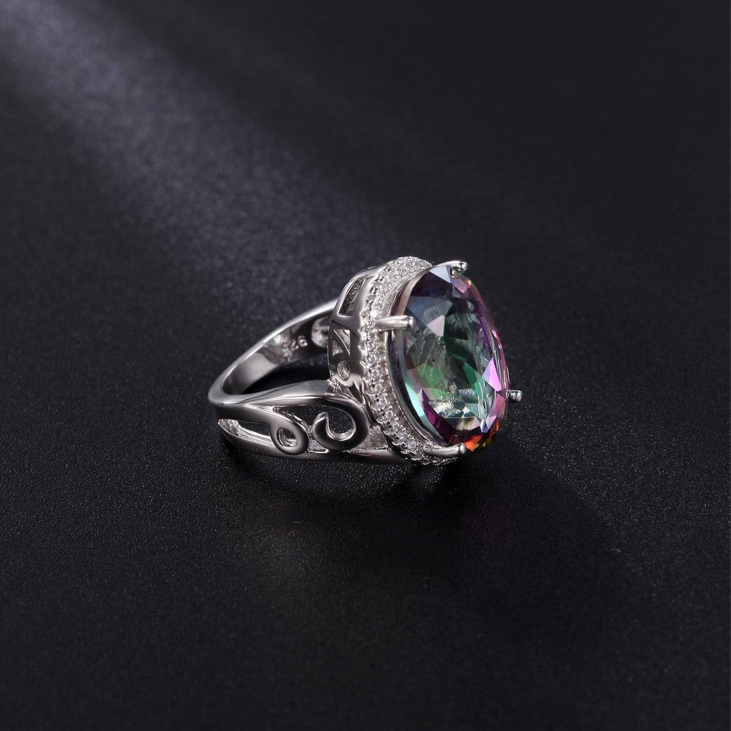 Luxurious Design Gemstone Ring Fashion s925Silver Inlaid Colorful Gemstone Crystal Ring