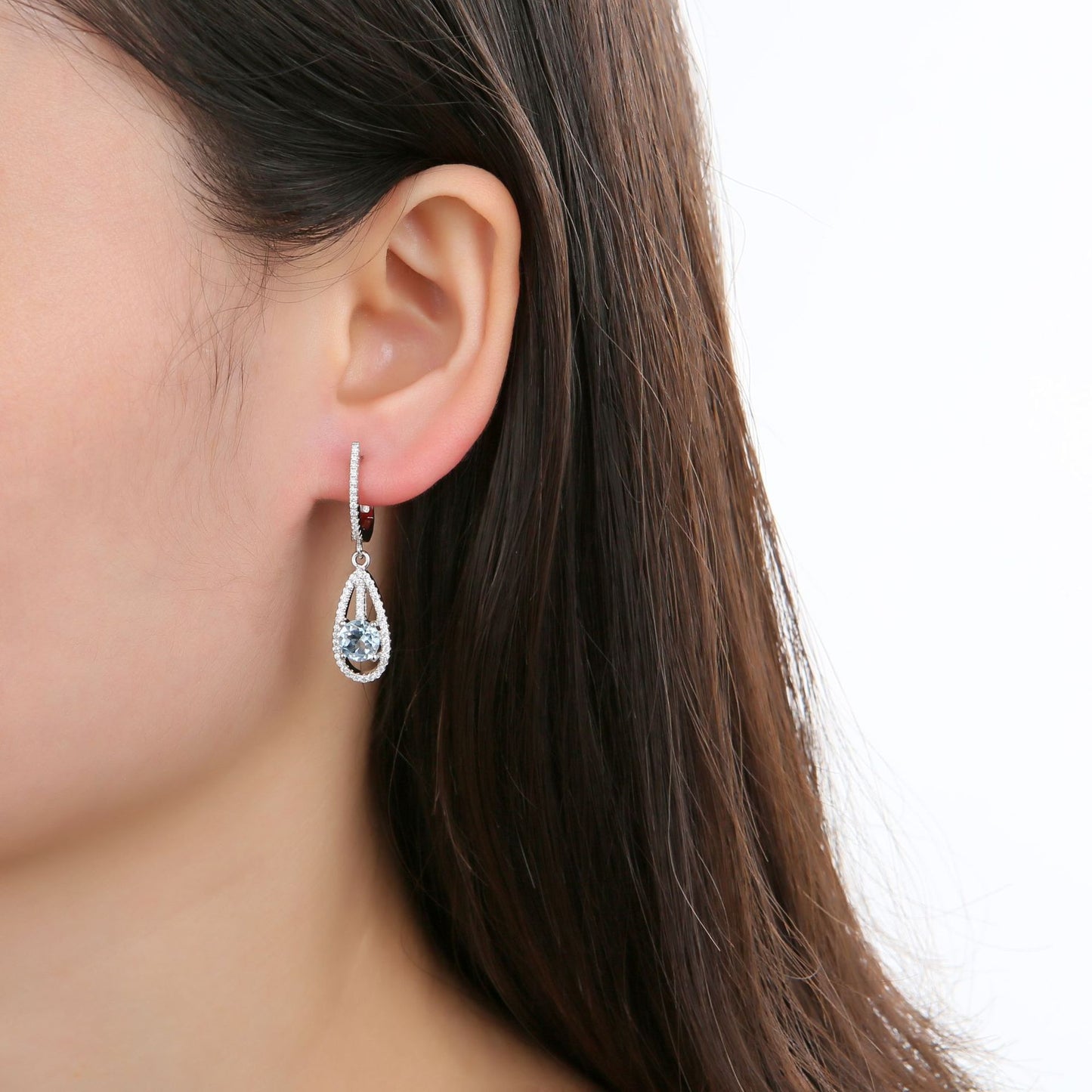 Fashionable Topaz Earrings with British Clasp s925Sterling Silver Inlaid Gemstone Earrings for Women New Style