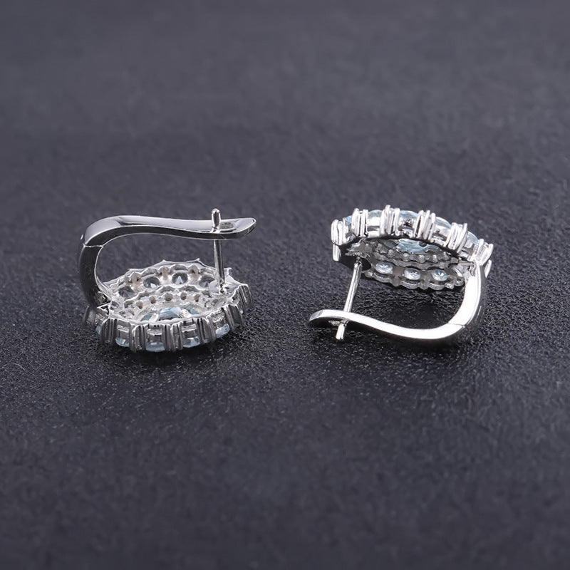 Luxurious Design Natural Sky Blue Topaz Earrings Gift s925Silver Natural Gemstone Earrings