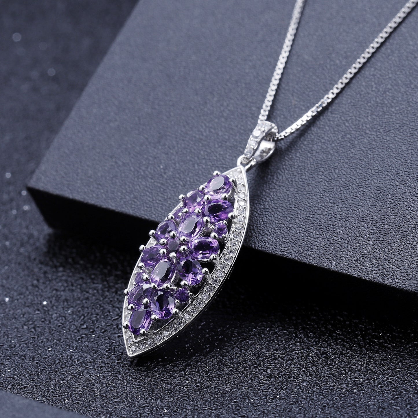 Luxurious High-End Natural Amethyst Pendant Fashionable Design s925Sterling Silver Gemstone Necklace Pendant