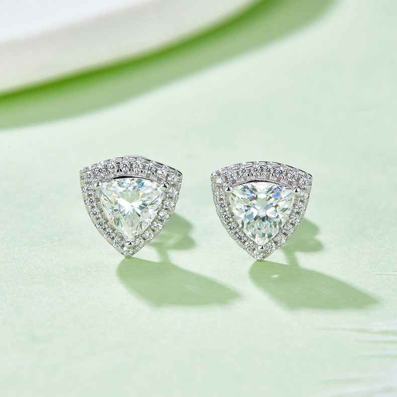 Commuting Style Earrings Necklace Fat Triangle s925Sterling Silver Inlaid1Carat Moissanite Jewelry Set