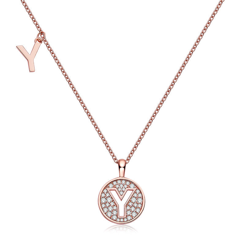 Luxurious and Elegant English Letters Y Necklace Couple Gift Rose Gold s925Sterling Silver Inlaid Moissanite Pendant