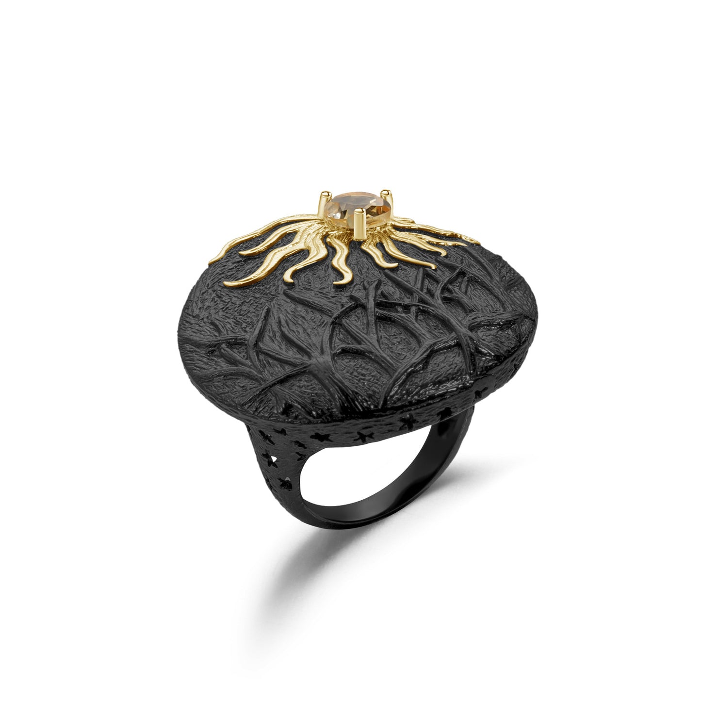 Designer Dark Retro Style Ring Shan Hai Jing Kuafu Chasing the Sun Design s925Silver natural gemstone ring