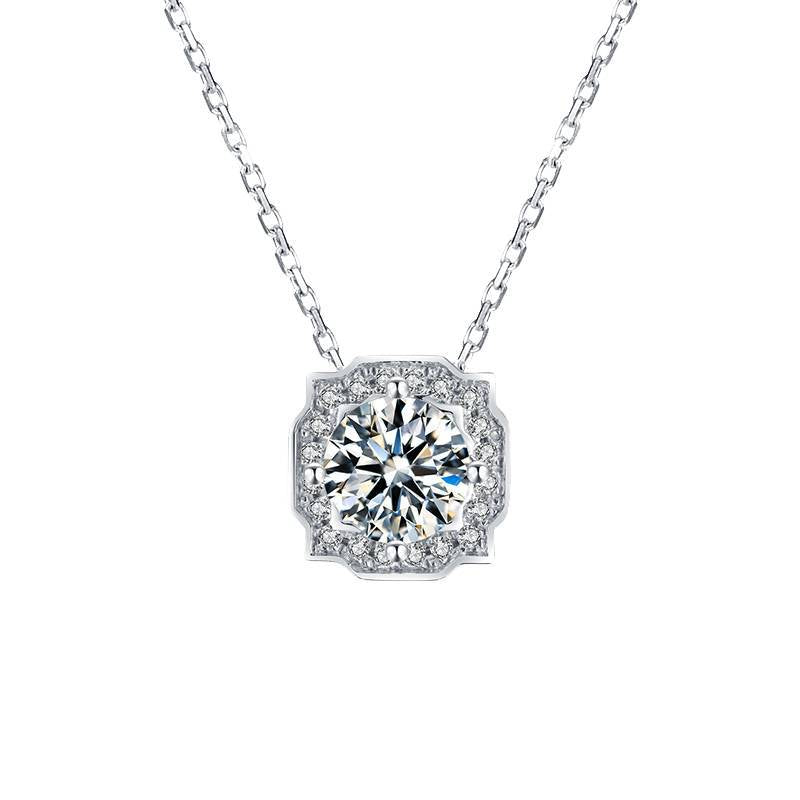 Affordable luxury fashion9/10/14/18k Rose Gold Necklace Collarbone Chain1Carat Moissanite Pendant