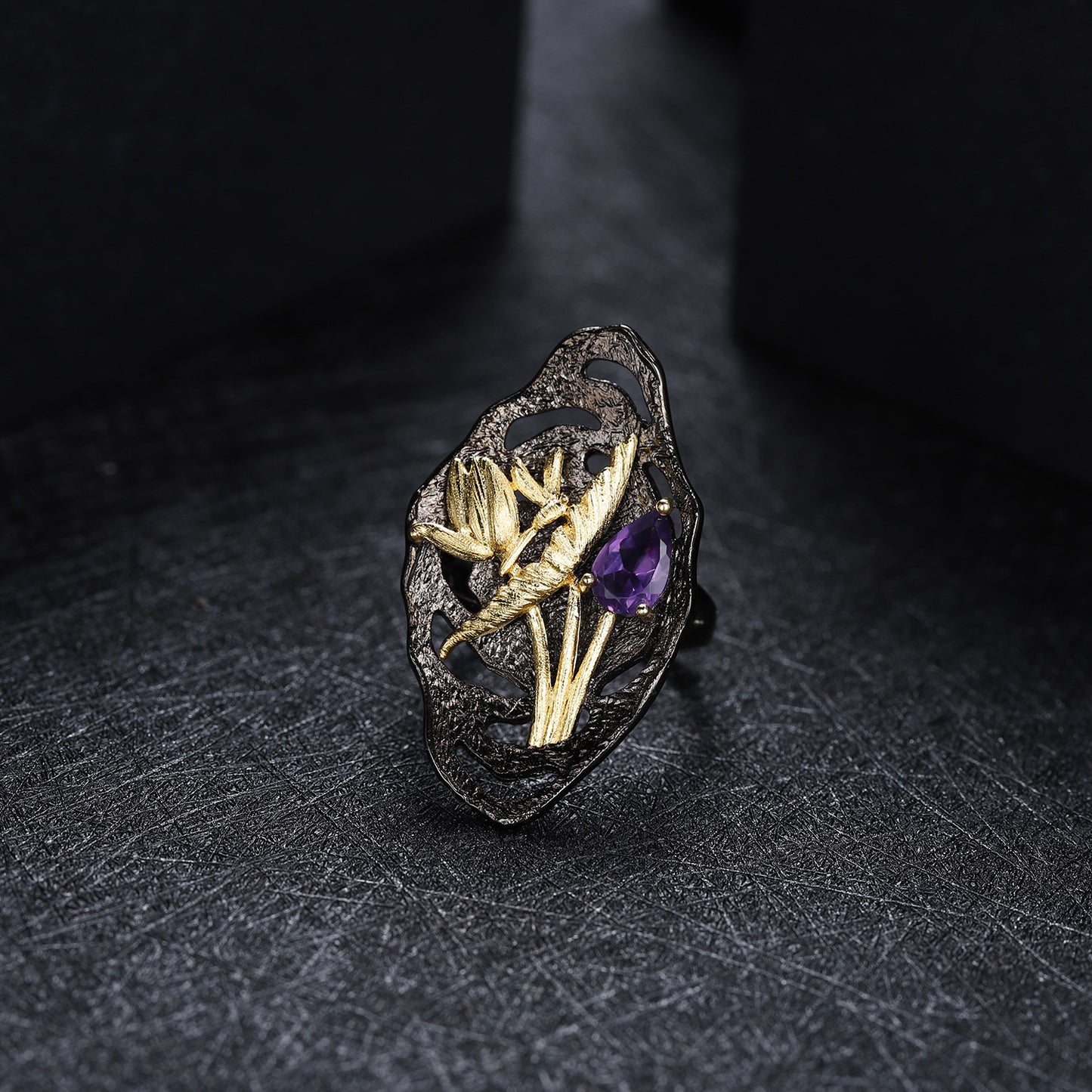 Designer Vintage Style Adjustable Ring with Italian Craftsmanship and High-end Feel925Silver Natural Amethyst Ring
