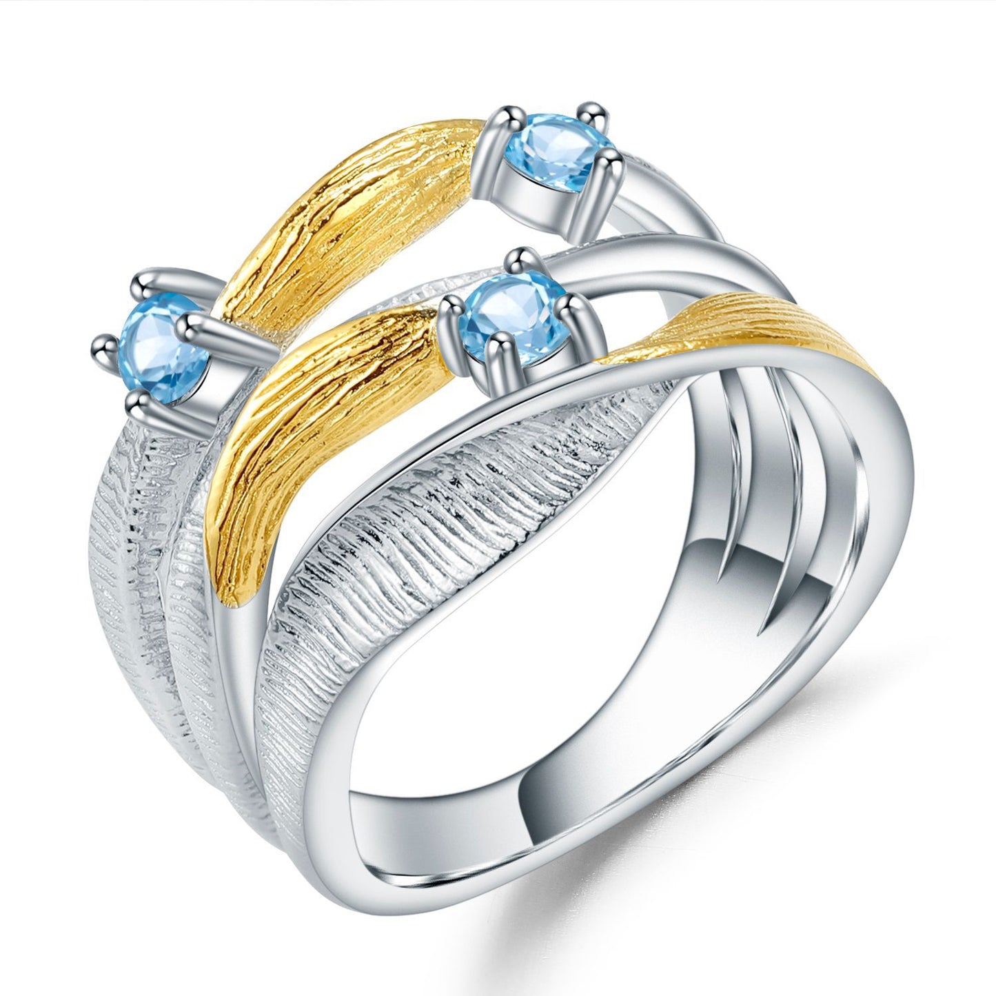 Designer Gemstone Ring Italian Craftsmanship925Silver Mobius Strip Natural Topaz Ring