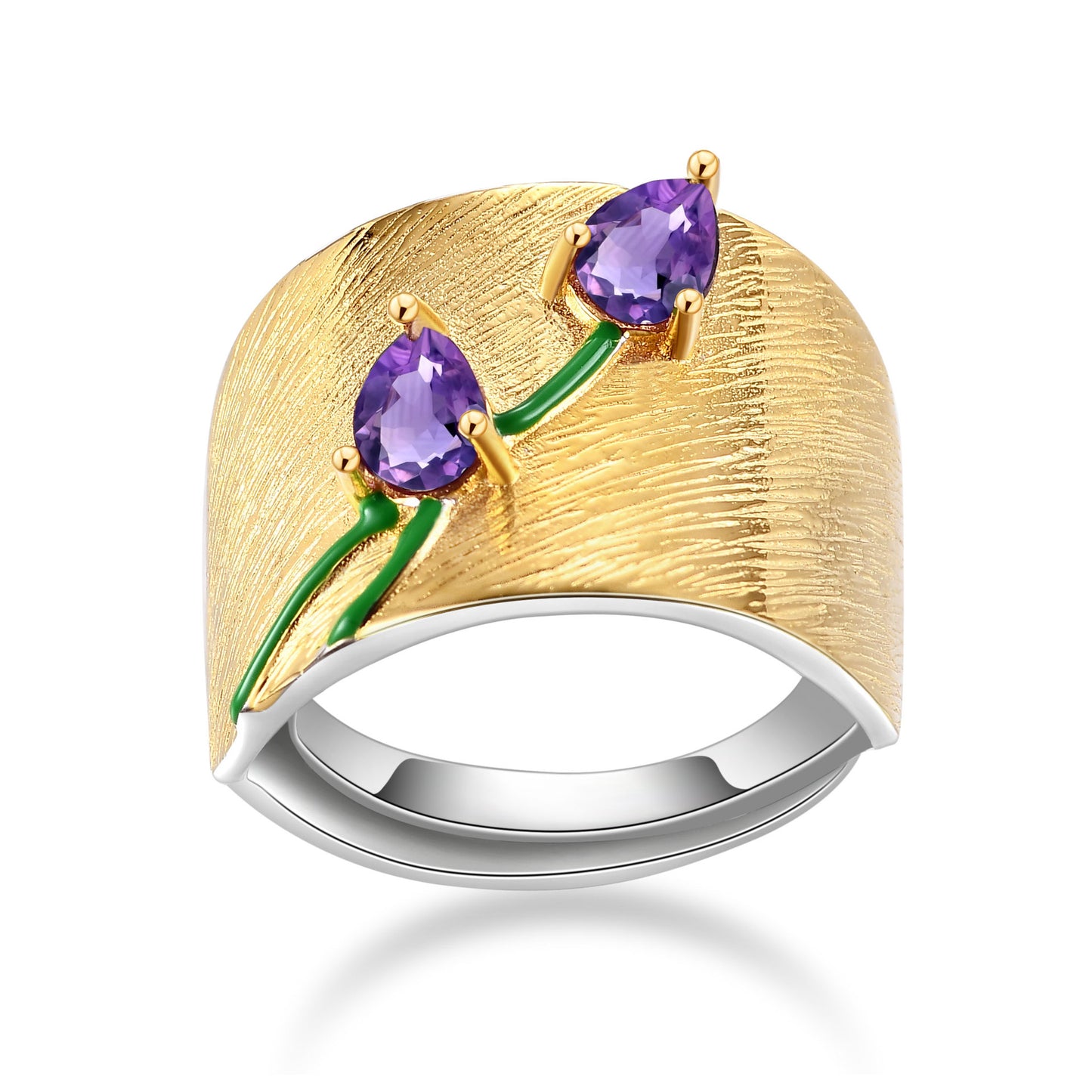 Italian Craft Jewelry Retro Style Designer Ring s925Silver Inlaid Natural Gemstone Amethyst Ring