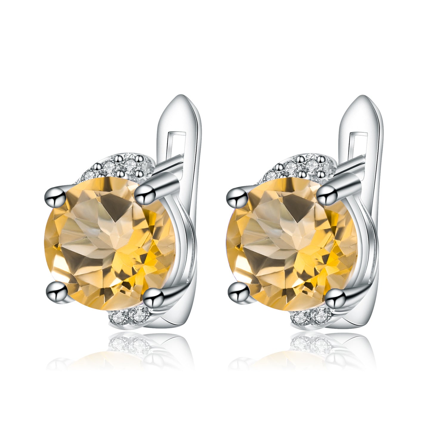 Natural Yellow Citrine Earrings Fashion Simple Style s925Sterling Silver Inlaid Natural Gemstone Earrings
