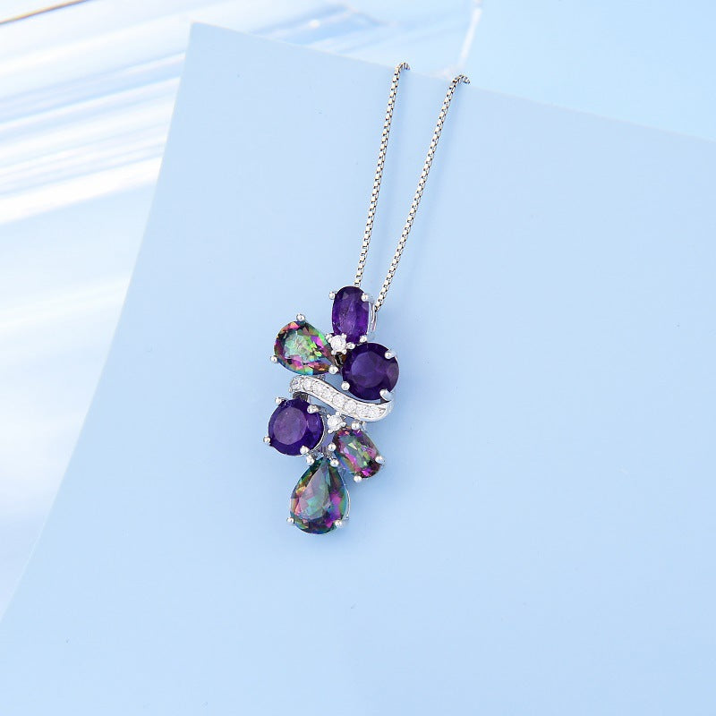 Fashionable Light Luxury Gemstone Necklace Pendant for Women with Unique and Elegant Design s925Silver Inlaid Colorful Crystal Pendant Necklace