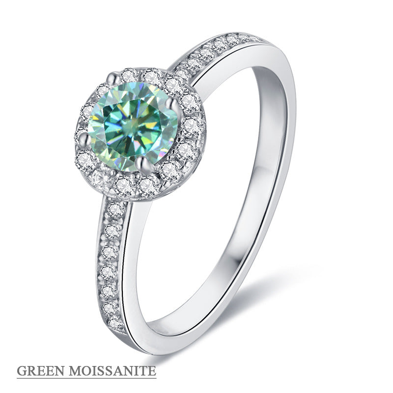 Popular Rings s925Sterling Silver Inlaid with Colorful Moissanite0.5Carat Round Wedding Ring