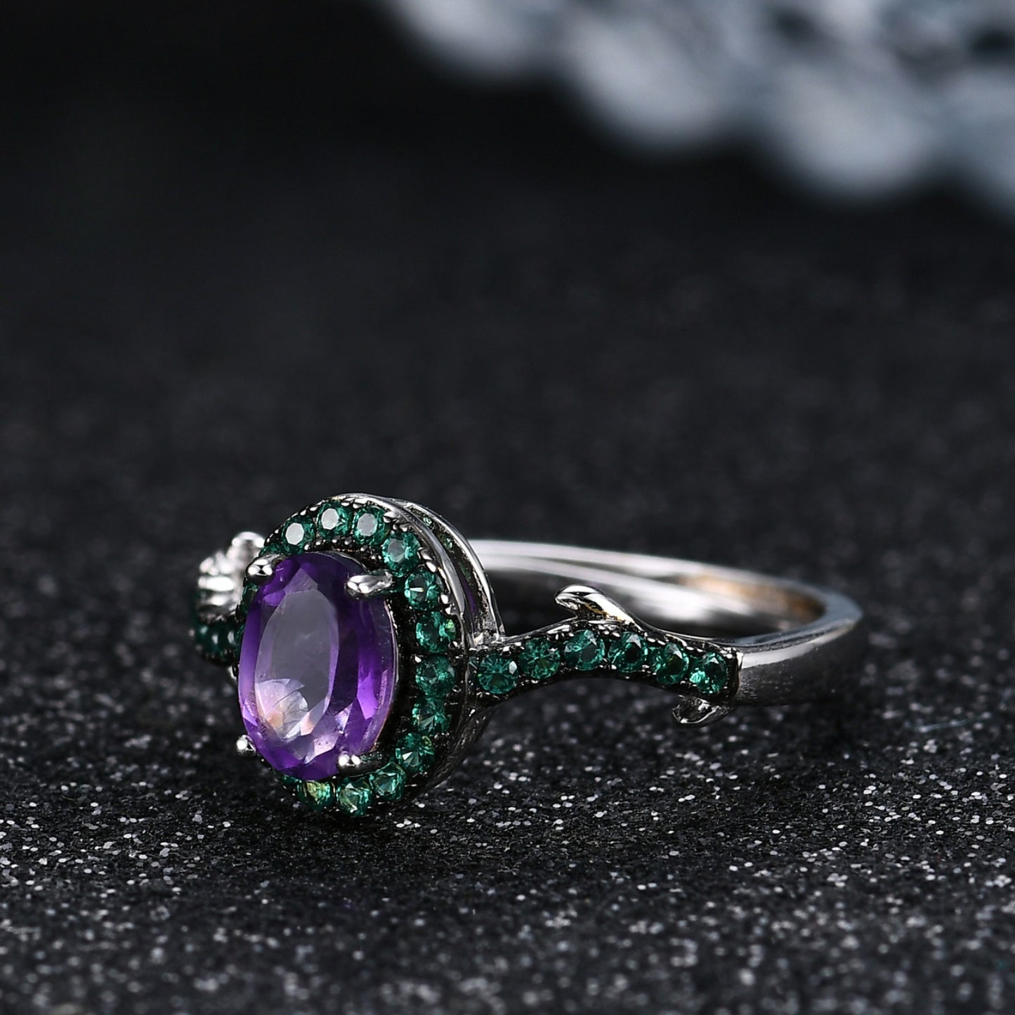 Thorn Bud Designer Adjustable Open Ring s925Silver Inlaid Natural Gemstone Amethyst Ring