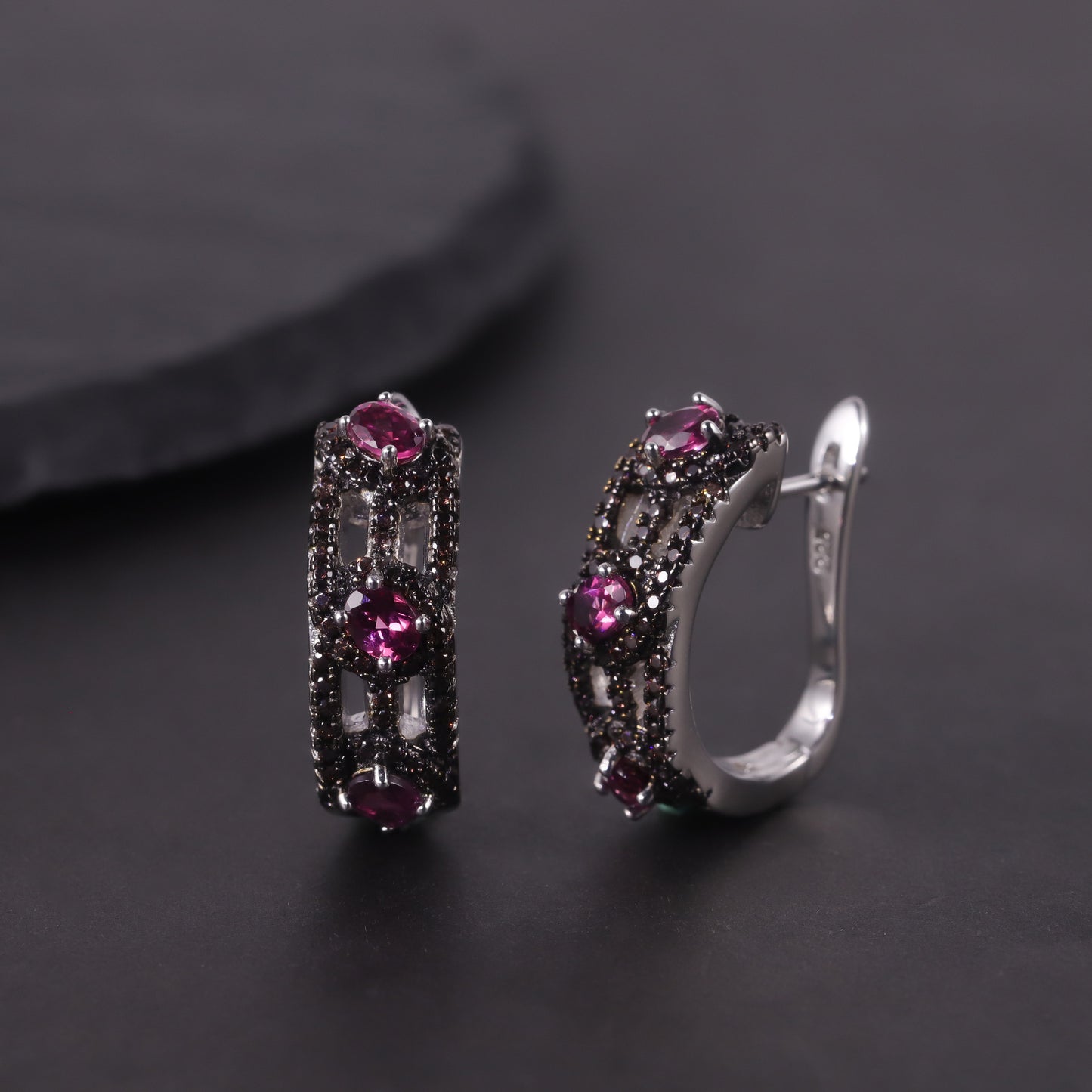 Unique Dark Style Earrings Cluster Garnet Topaz Crystal Gemstone Earrings s925Sterling Silver Foreign Trade Hot Sale
