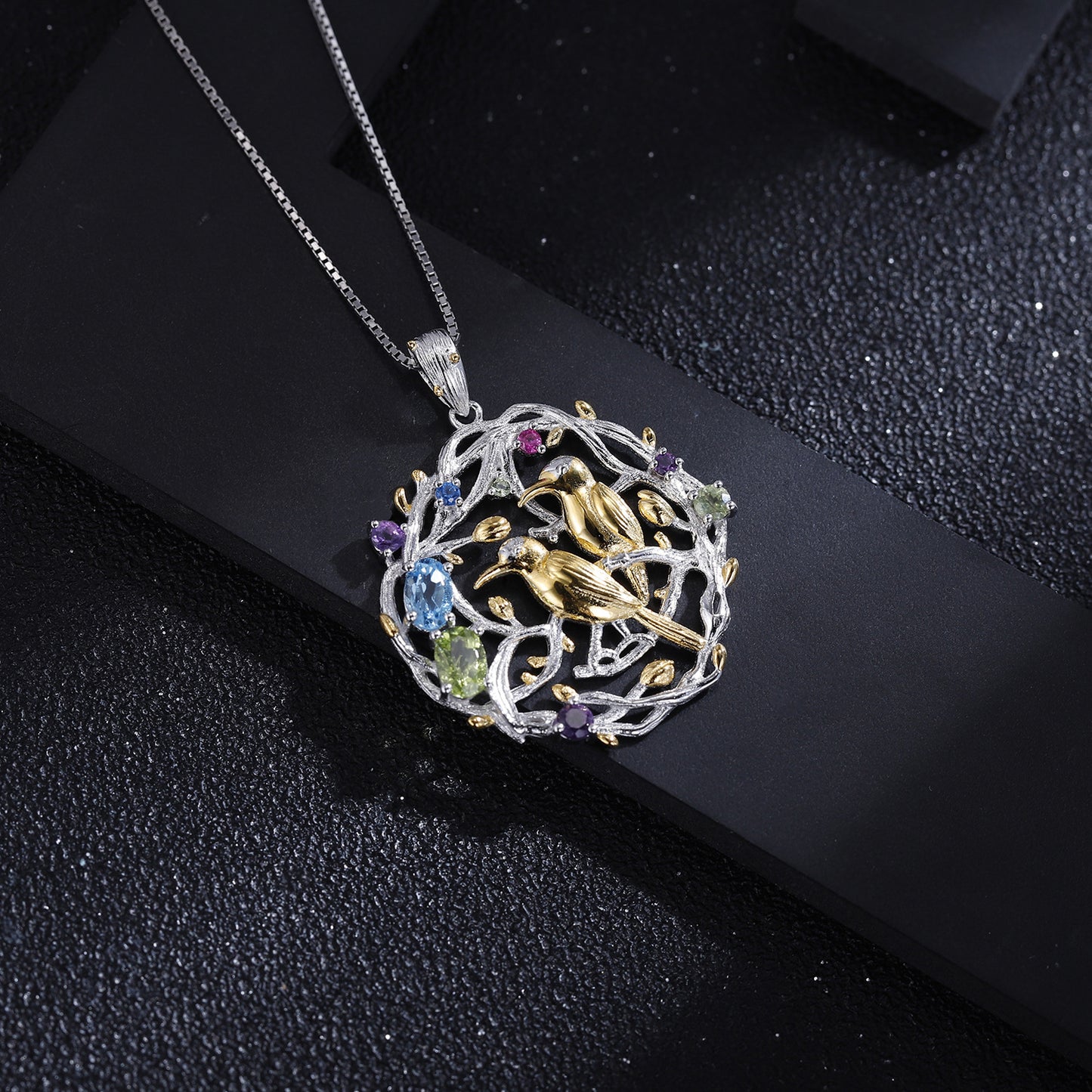 Designer Style High-End Personality Pendant Natural Style Little Bird Design925Silver Natural Gemstone Necklace Pendant