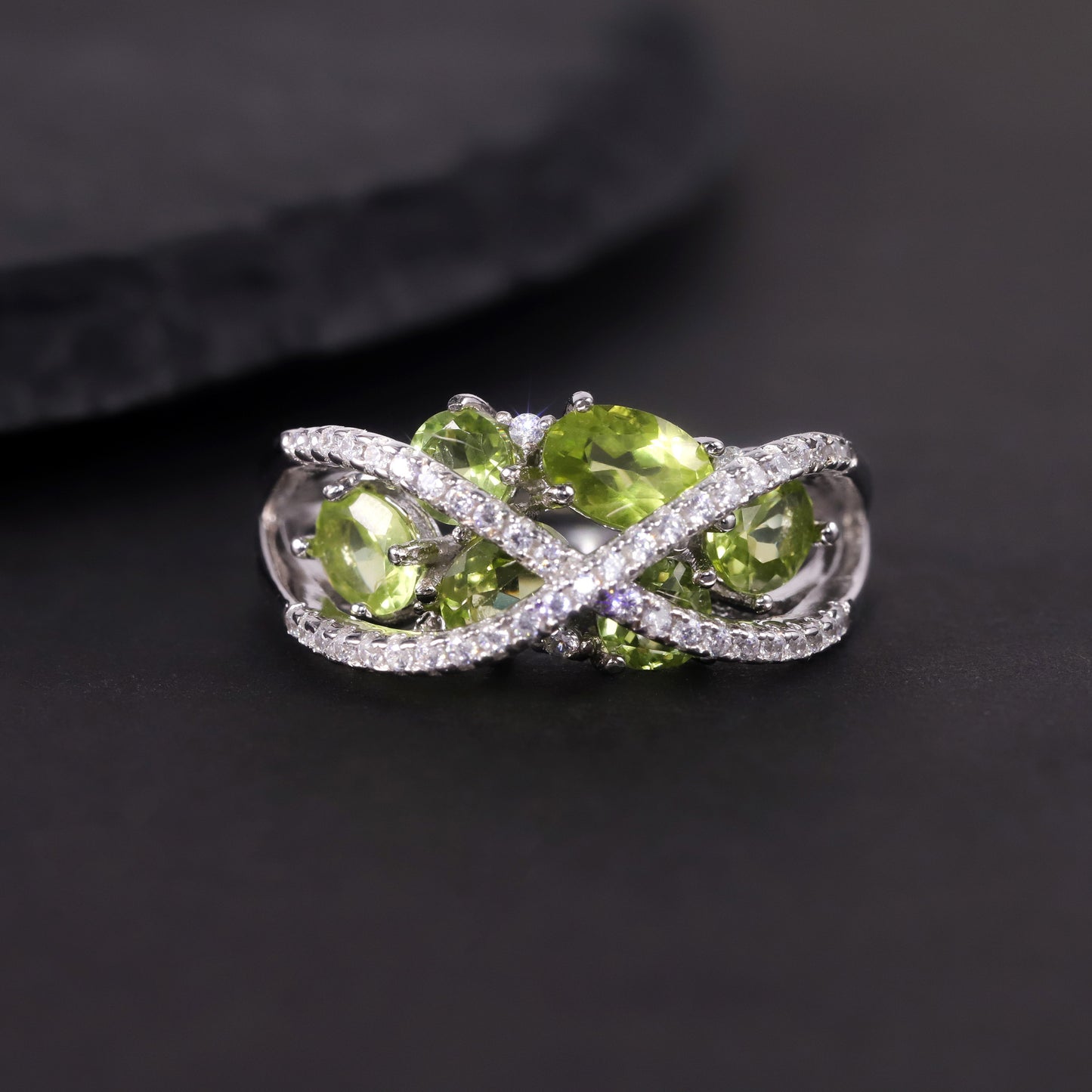 Natural Topaz Ring s925Silver Cluster Inlaid Green Chalcedony Garnet Peridot Gemstone Ring