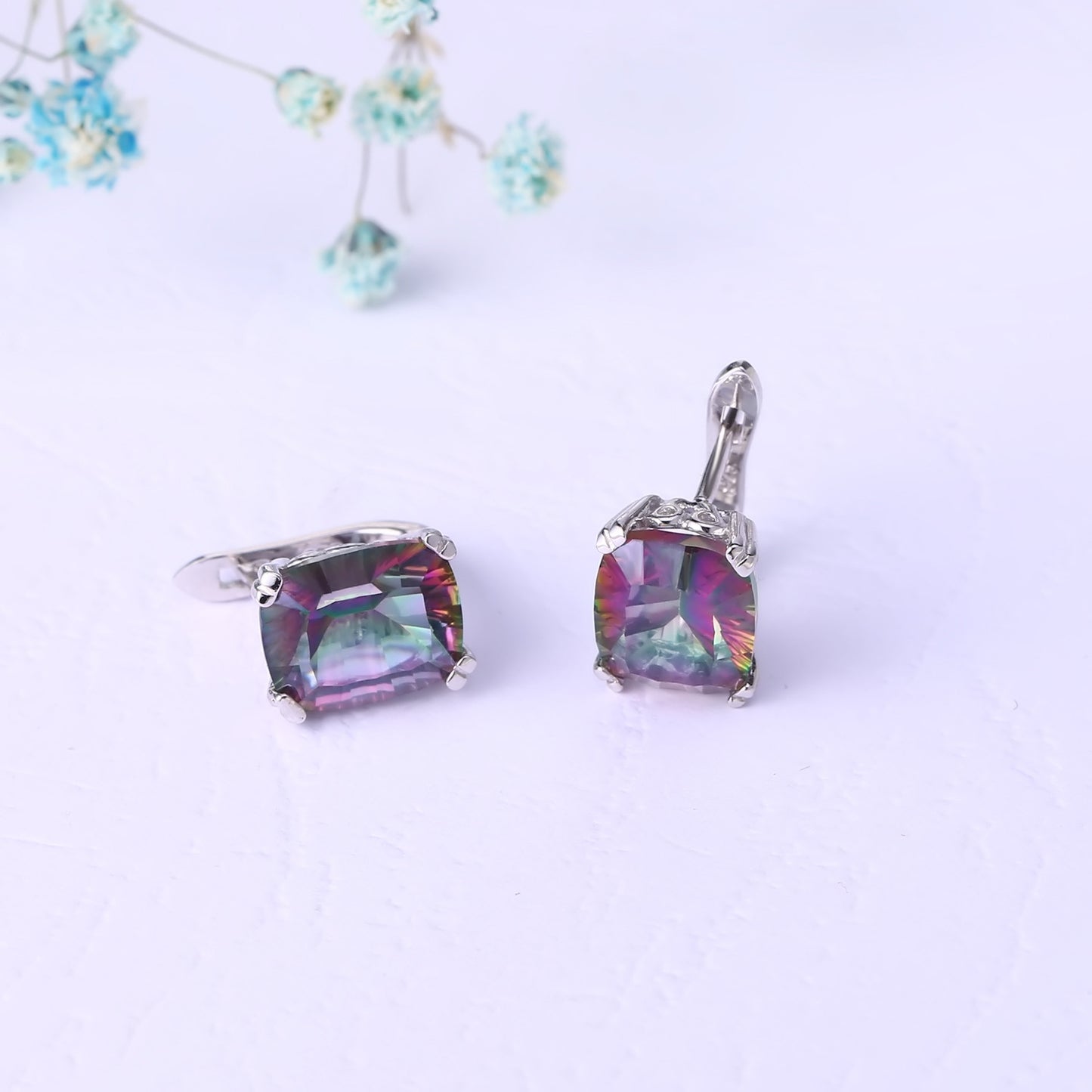 Luxurious Colorful Gemstone Stud Earrings Minimalist Fashion Personality s925Sterling Silver Inlaid Crystal Stud Earrings