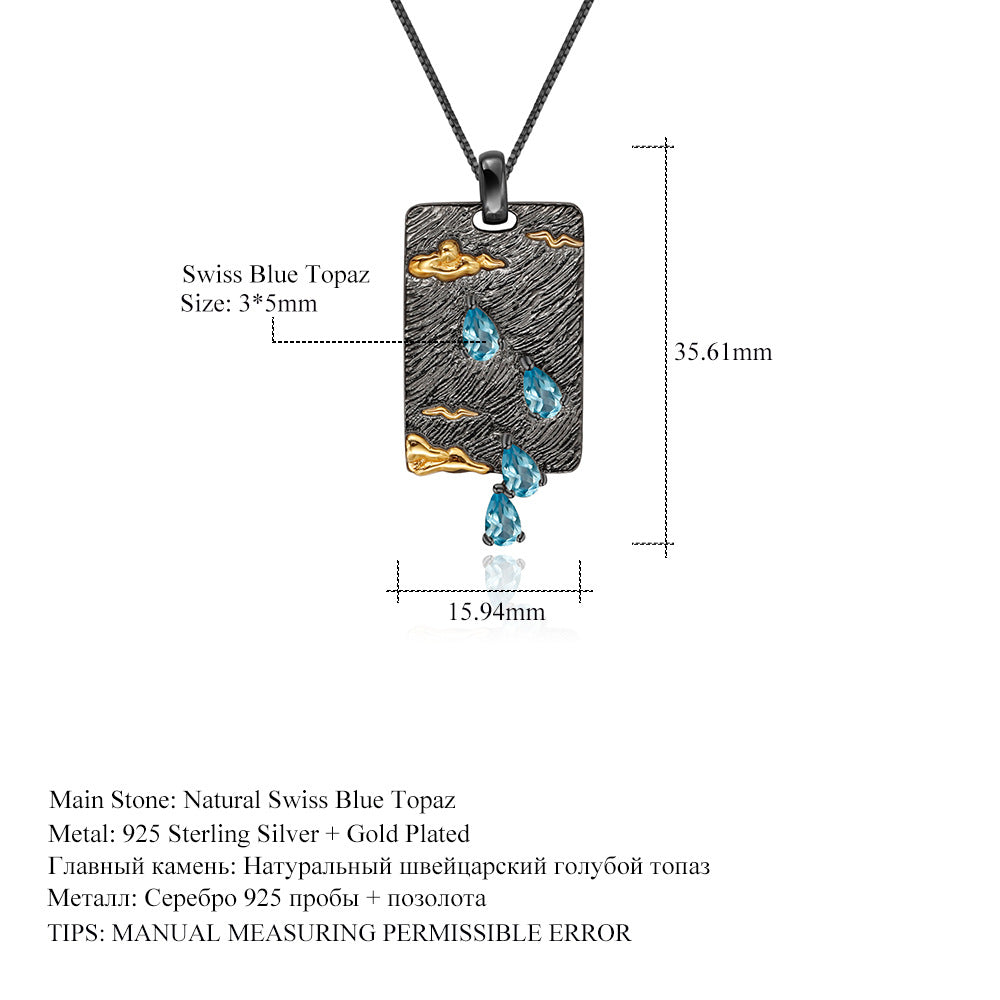 Designer High-End Gemstone Pendant Italian Craft Vintage925Silver Natural Topaz Necklace Pendant