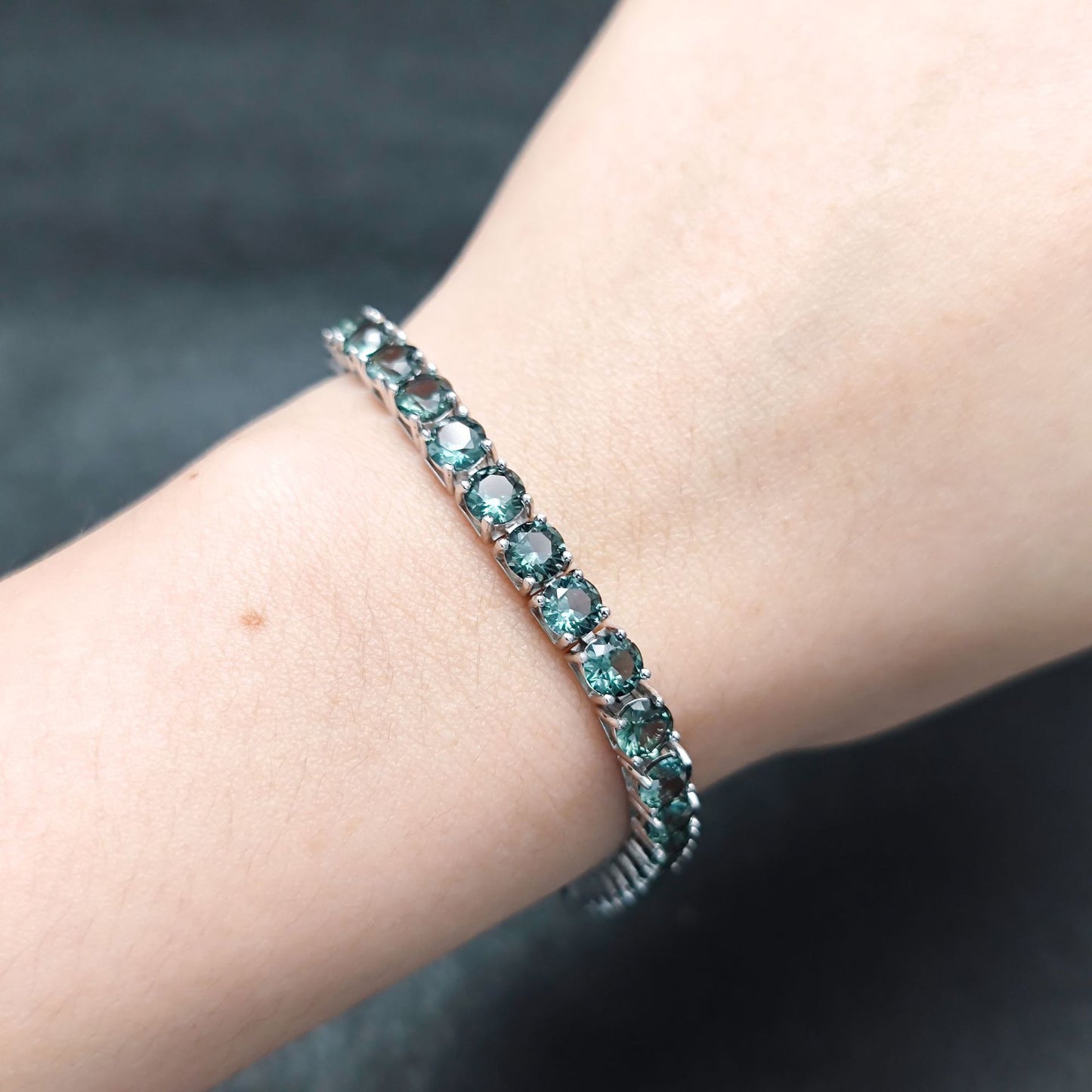 Luxurious Green Gemstone Bracelet3/4/5mm Tennis Chain s925Sterling Silver Inlaid Cultivated Green Spinel Bracelet for Women