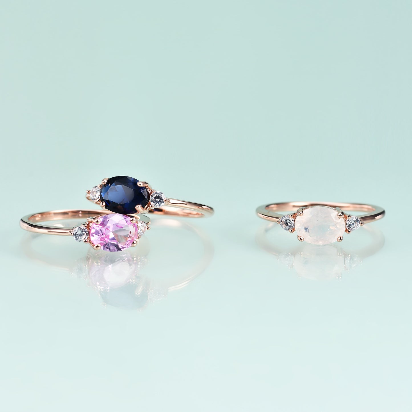S925Sterling Silver Inlaid Blue Gemstone Ring Fashionable Classic Light Luxury6*8mm Gemstone Rose Gold Ring