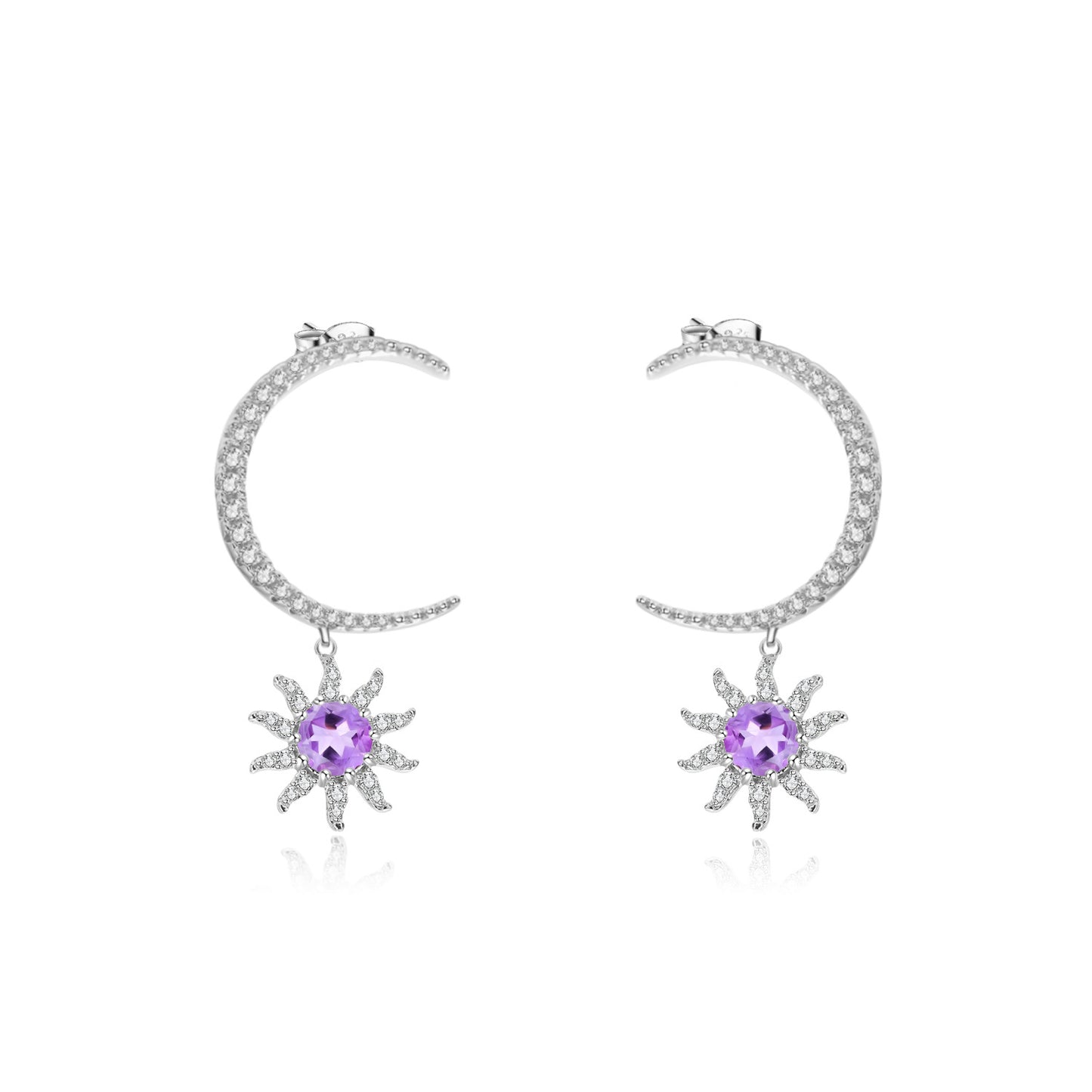 French Romantic Light Luxury Style Designer Earrings s925Silver Inlaid Gemstone Natural Amethyst Stud Earrings