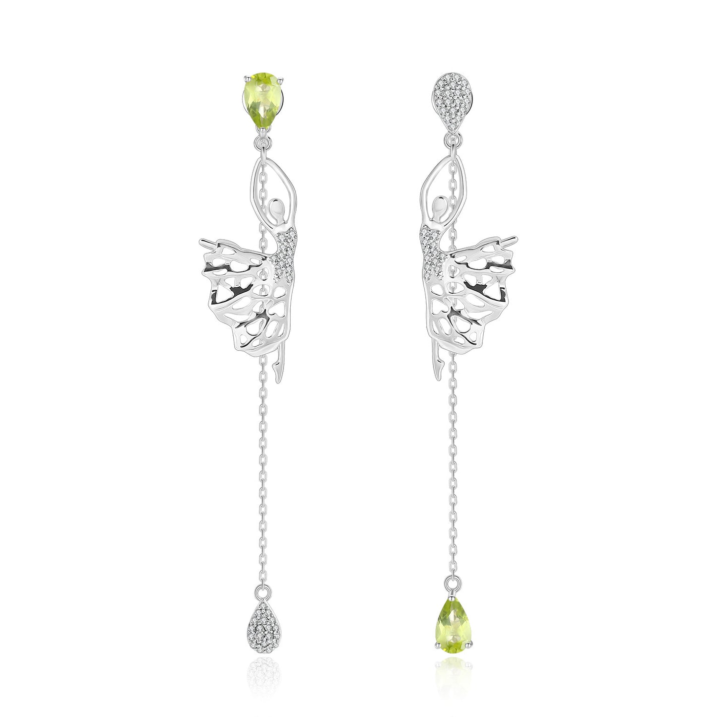 Paris Dancer Natural Gemstone Earrings925Sterling Silver Plated18k Gold Fashion Gemstone Long Earrings