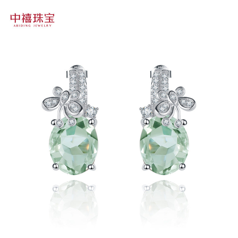 Luxurious Natural Gemstone Earrings Sense of Design s925Silver Inlaid Natural Gemstone Green Amethyst Earrings