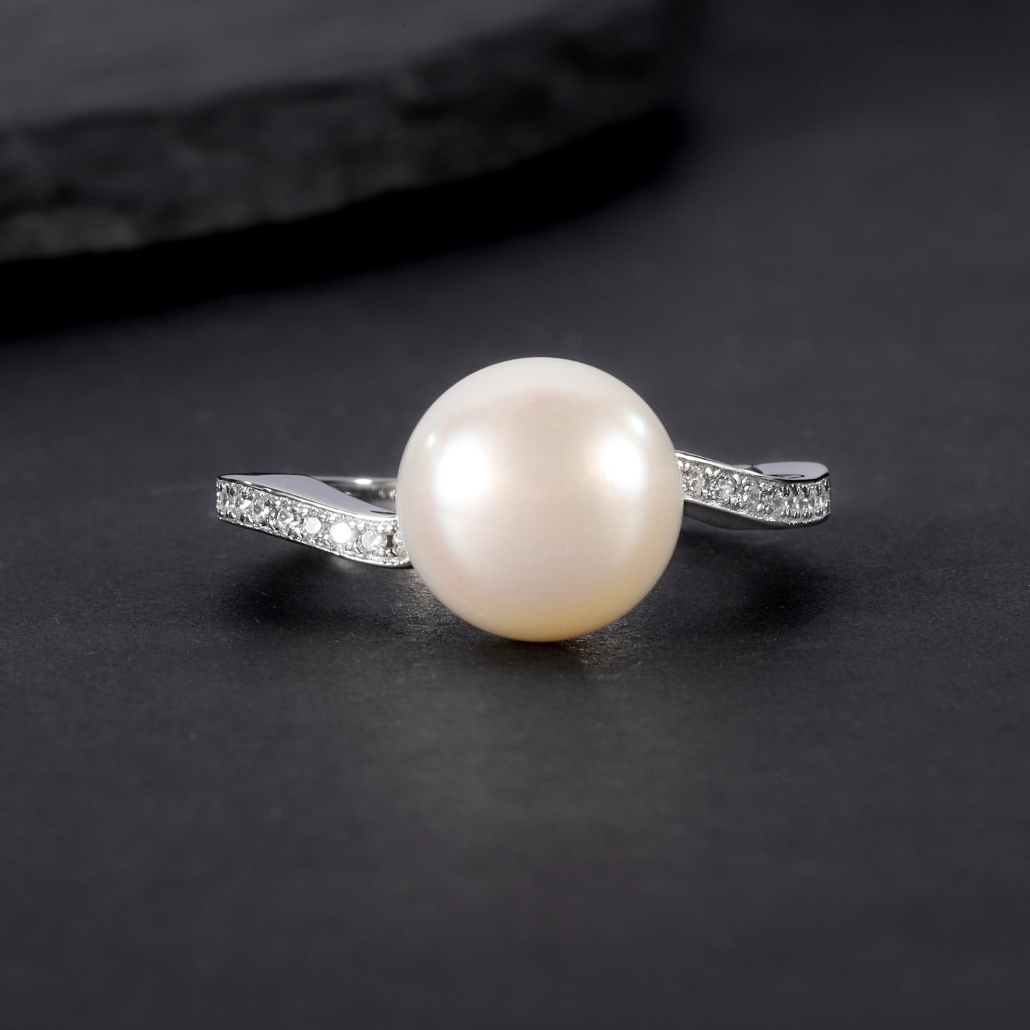 S925Sterling Silver Natural Freshwater Pearl Ring Fashionable Elegant Light Luxury High-end Inlay9mm Bread Bead Ring