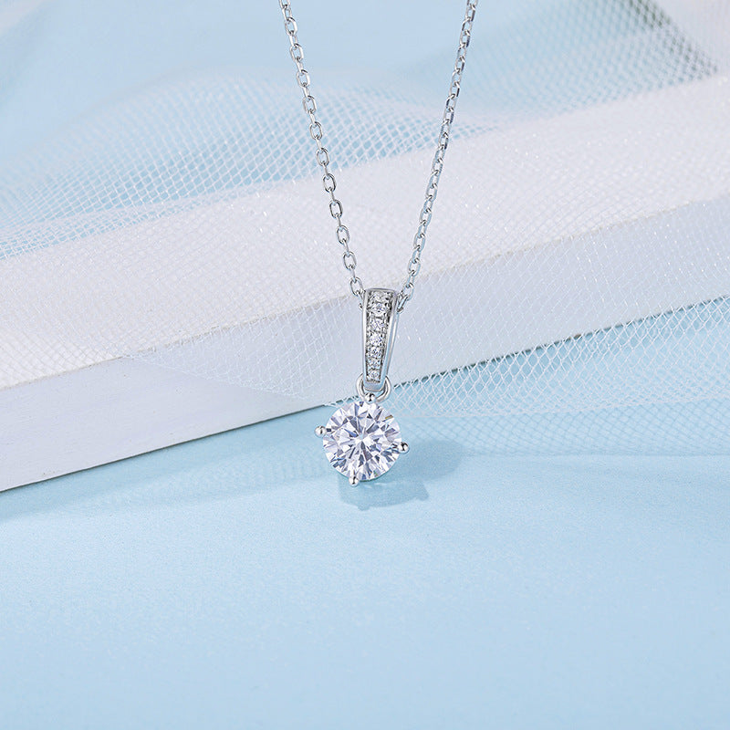 Fashion Earrings and Necklace Set s925Sterling Silver Four-Claw Inlay D Color Moissanite Jewelry Set