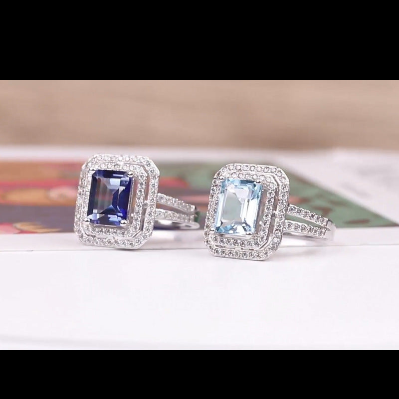 Fashionable Luxurious Natural Topaz Ring for Women High-Grade Temperament925Sterling Silver Inlaid Natural Gemstone Ring