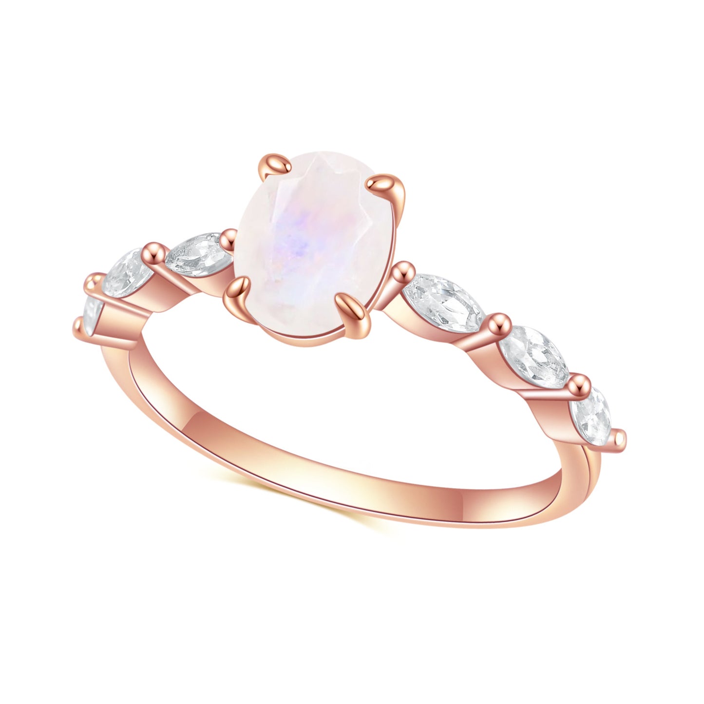 S925Sterling Silver Inlaid Natural Moonstone Ring Fashionable and Unique Classic Light Luxury Gemstone Rose Gold Ring