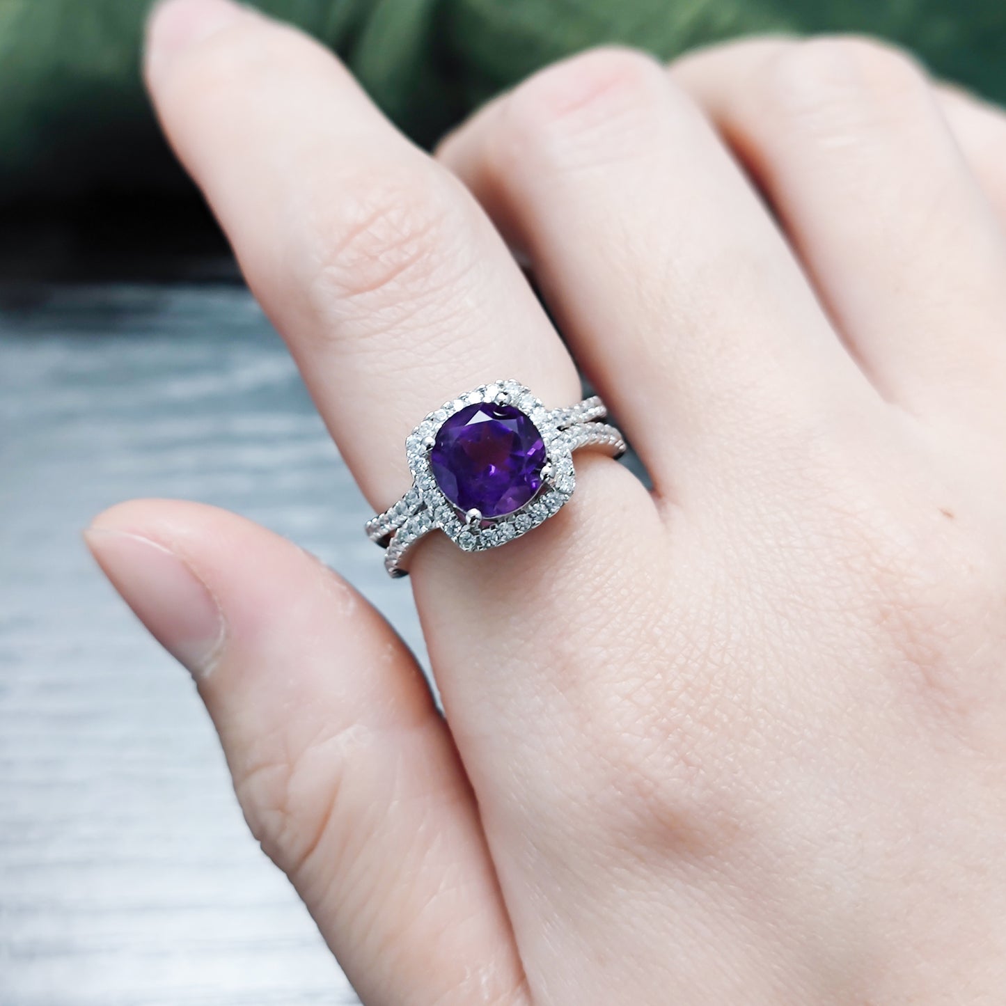Unique Designer Rings s925Sterling Silver Gemstone Ring Natural Topaz Amethyst Ring