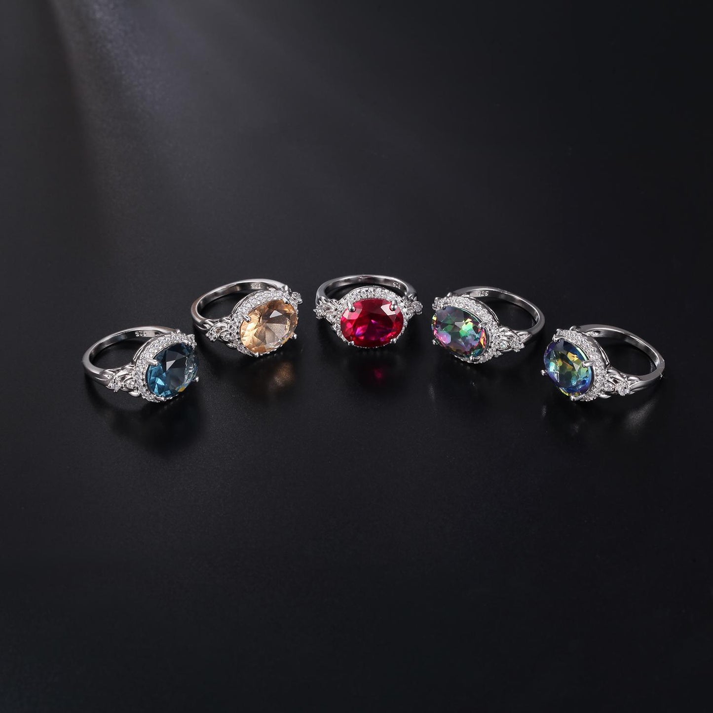 Luxurious Design Gemstone Ring for Women Vintage Fashion s925Sterling Silver Inlaid Colorful Crystal Ring