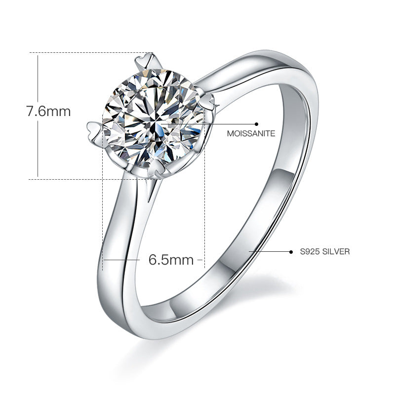 Straight Arm Heart Cup Four-Claw Moissanite Ring for Women Inlaid Fashion s925Silver1Carat Moissanite Ring