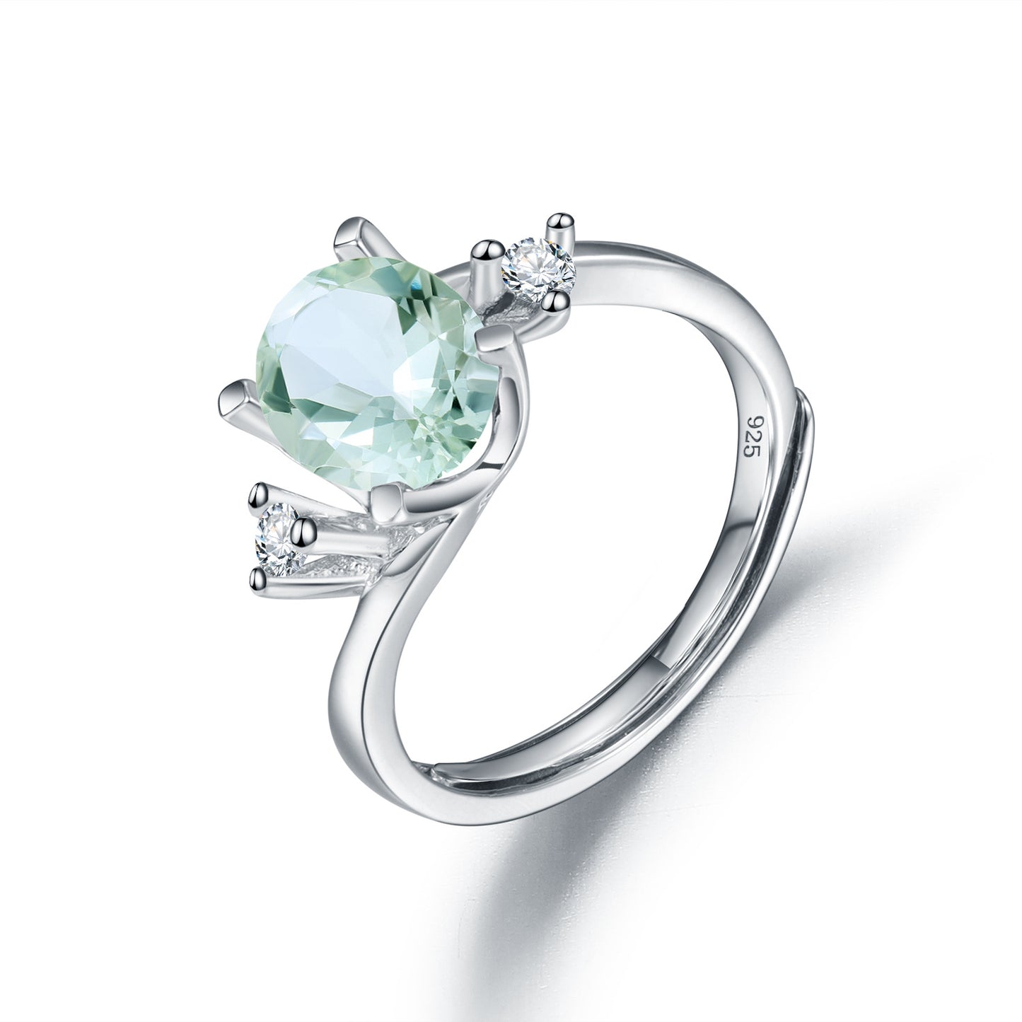 s925Silver Natural Green Amethyst Ring Adjustable Opening Fashionable Elegant Light Luxury Inlaid Natural Gemstone Ring