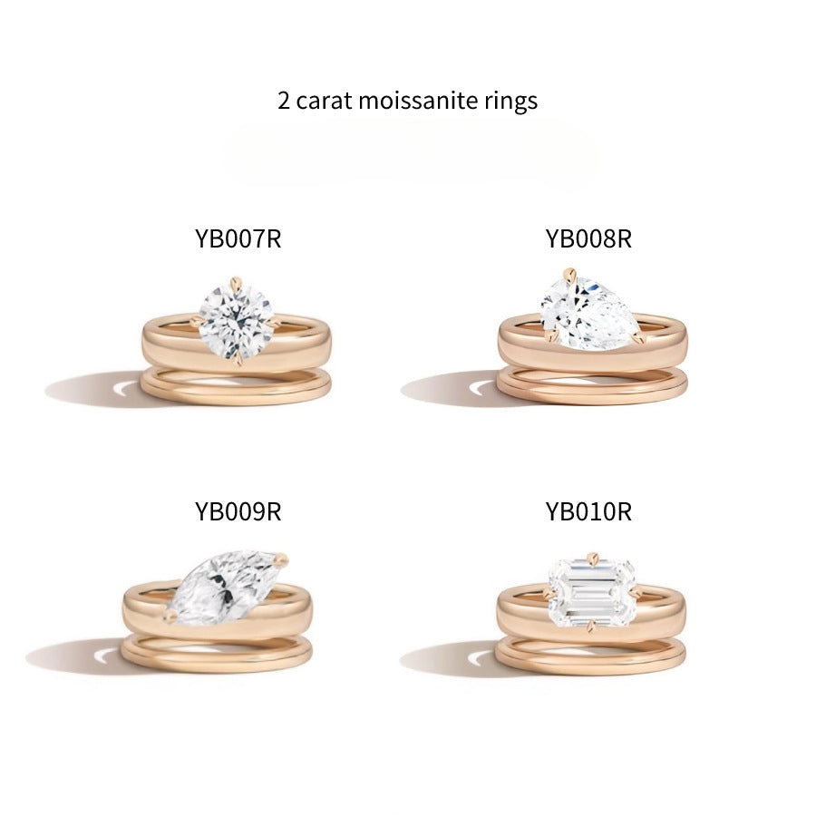 Super shiny plating18k Simple Irregular Shape Gold Ring2Carat s925Sterling Silver Moissanite Ring Set of Two