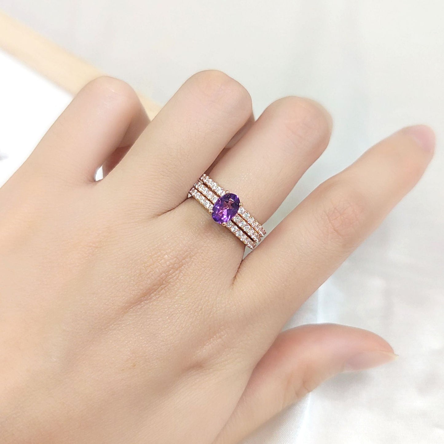 All-Matching V Shaped Wedding Rings Couple Rings S925Sterling Silver Plated18k Gold Inlaid Gemstone Layered Ring Set