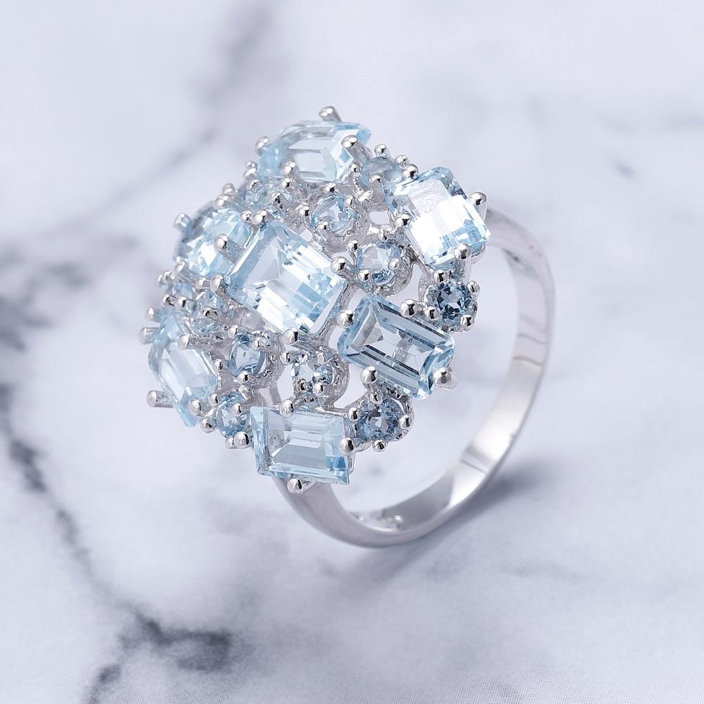 Luxurious Cluster Set Natural Topaz Ring Fashion Temperament s925Silver Inlaid Gemstone Natural Color Gemstone Ring