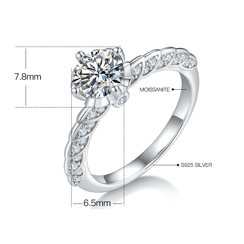 High-End Quality s925Sterling Silver Inlaid1Carat Moissanite Wedding Ring Round Moissanite Ring for Men and Women
