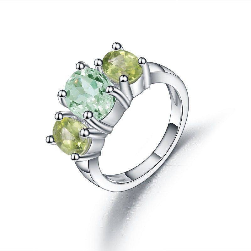 s925Silver Natural Green Amethyst Ring In Stock Direct Supply Fashionable Light Luxury Inlaid Gemstone Natural Color Gemstone Ring