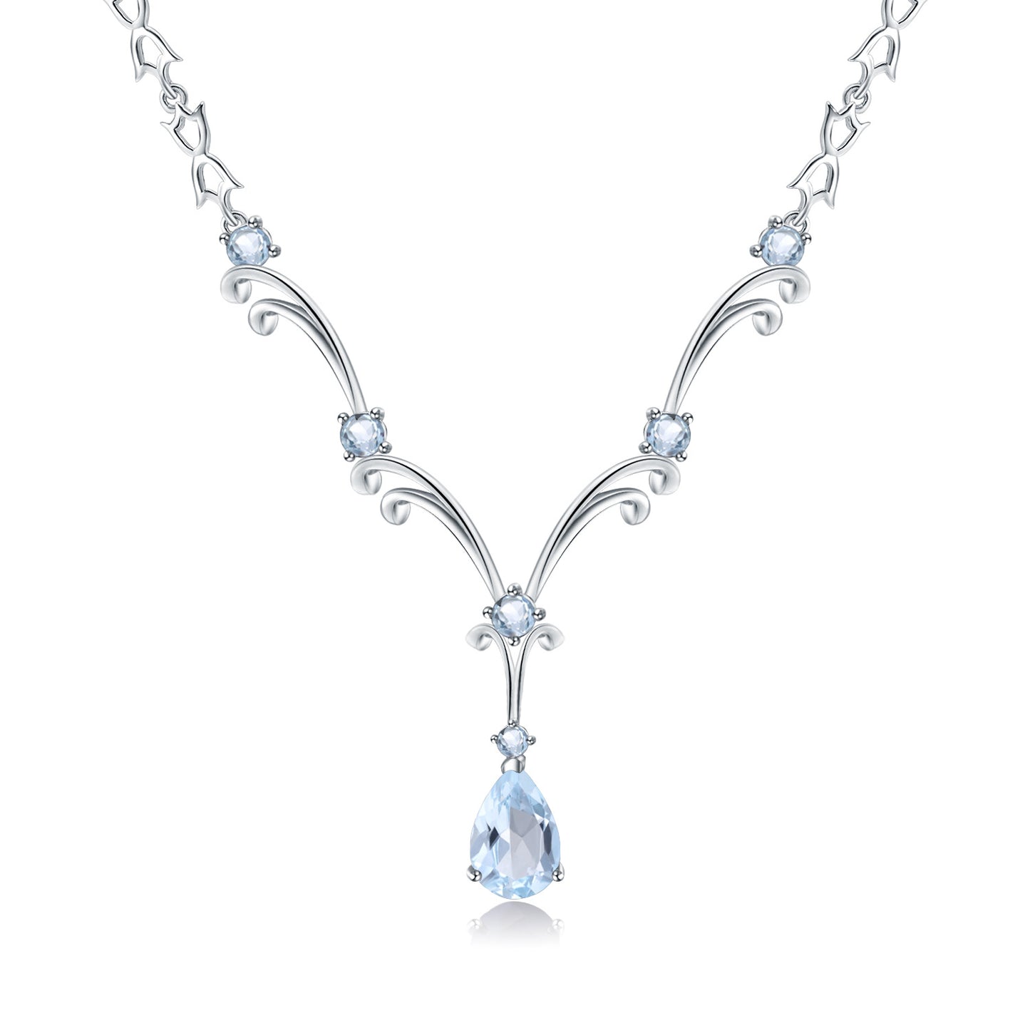 Luxury Natural Topaz Necklace High-Grade Sweater Chain s925Sterling Silver Inlaid Sapphire Necklace Pendant