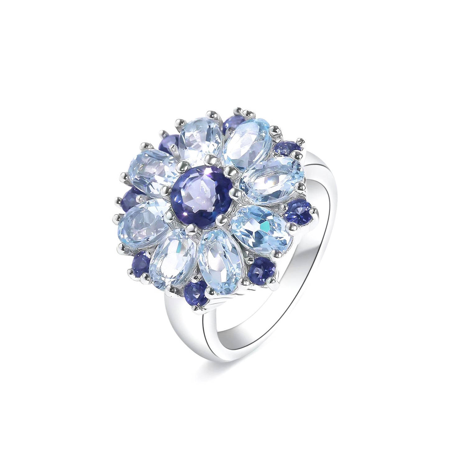 Exaggerated Luxurious Ring s925Sterling Silver Topaz Gemstone Ring Natural Garnet Ring Flower