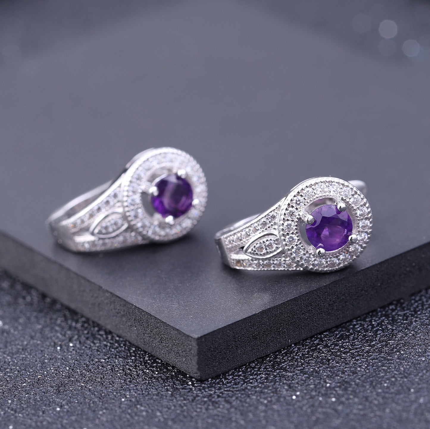 Natural Stone Earrings Vintage Personality Colorful Gemstones s925Silver Amethyst Earrings