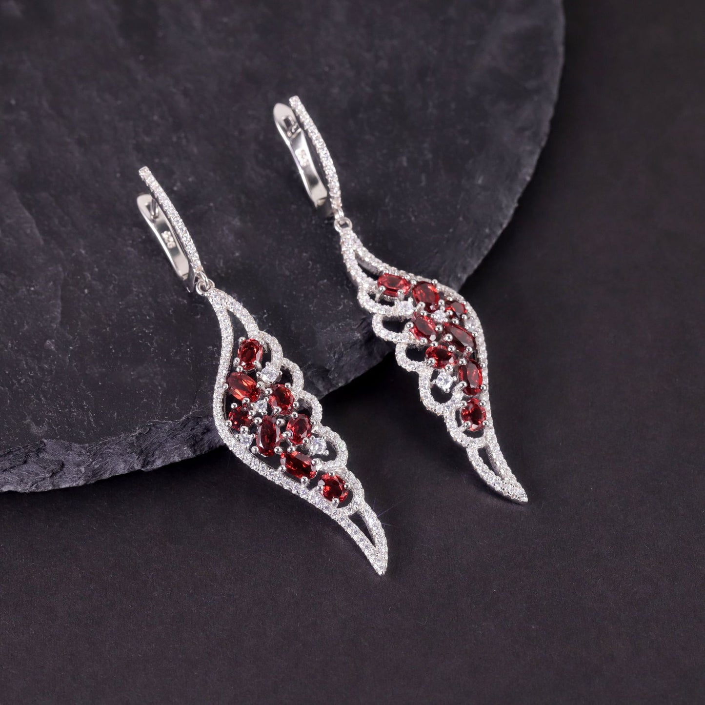 Angel's Wings Topaz Earrings s925Sterling Silver Inlaid Natural Garnet Green Chalcedony Wing Earrings Personality