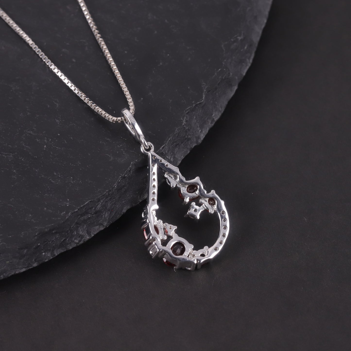 Sweet Style Natural Garnet Necklace s925Sterling Silver Inlaid Translucent Topaz Pendant High-end Jewelry