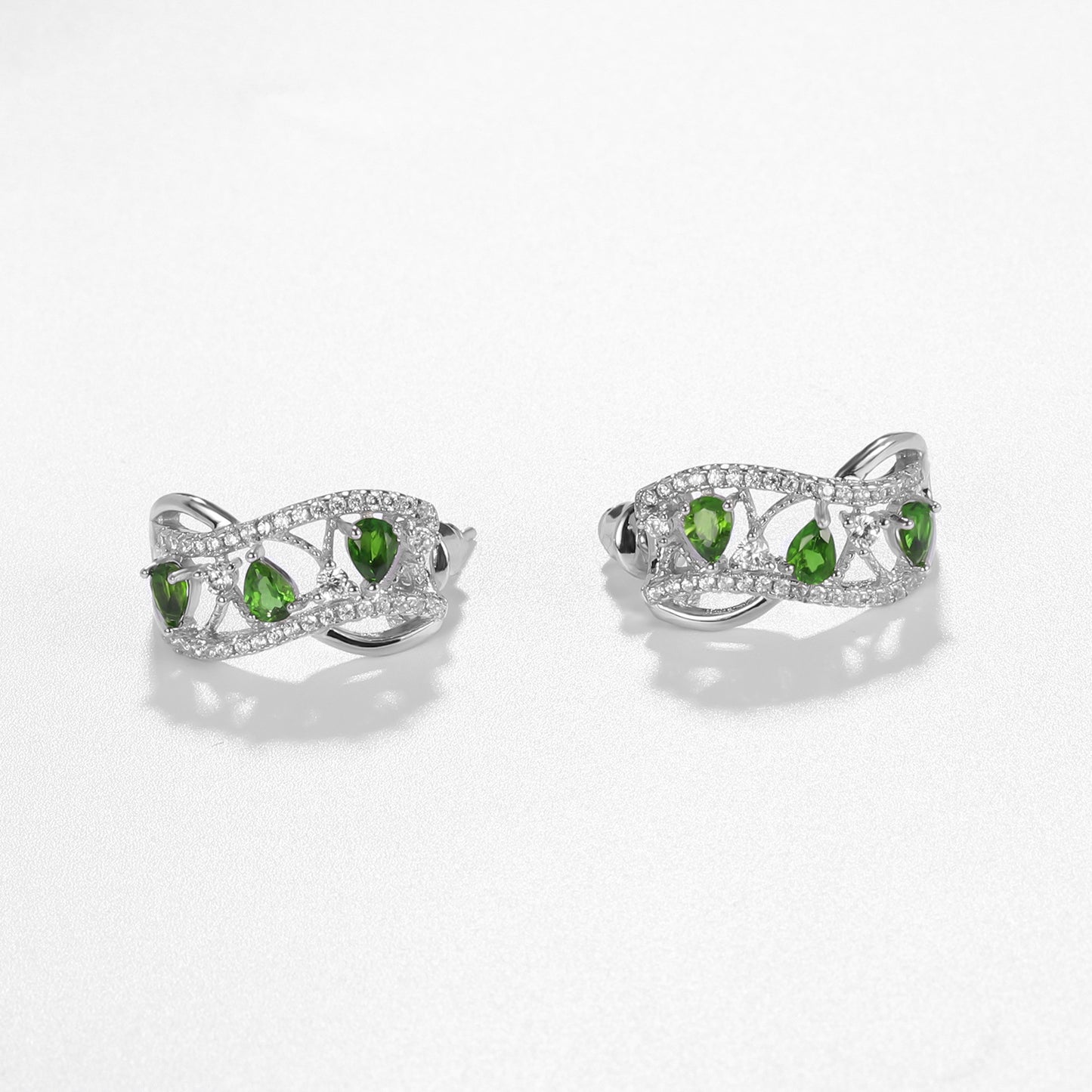 Luxurious and High-End Natural Diopside Earrings Flourishing Series925Silver Inlaid Gemstone Stud Earrings